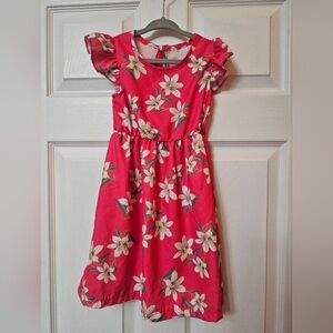 Floral Red Dress with Ruffle Sleeves Toddler Baby Girl 1-2 Years Ols